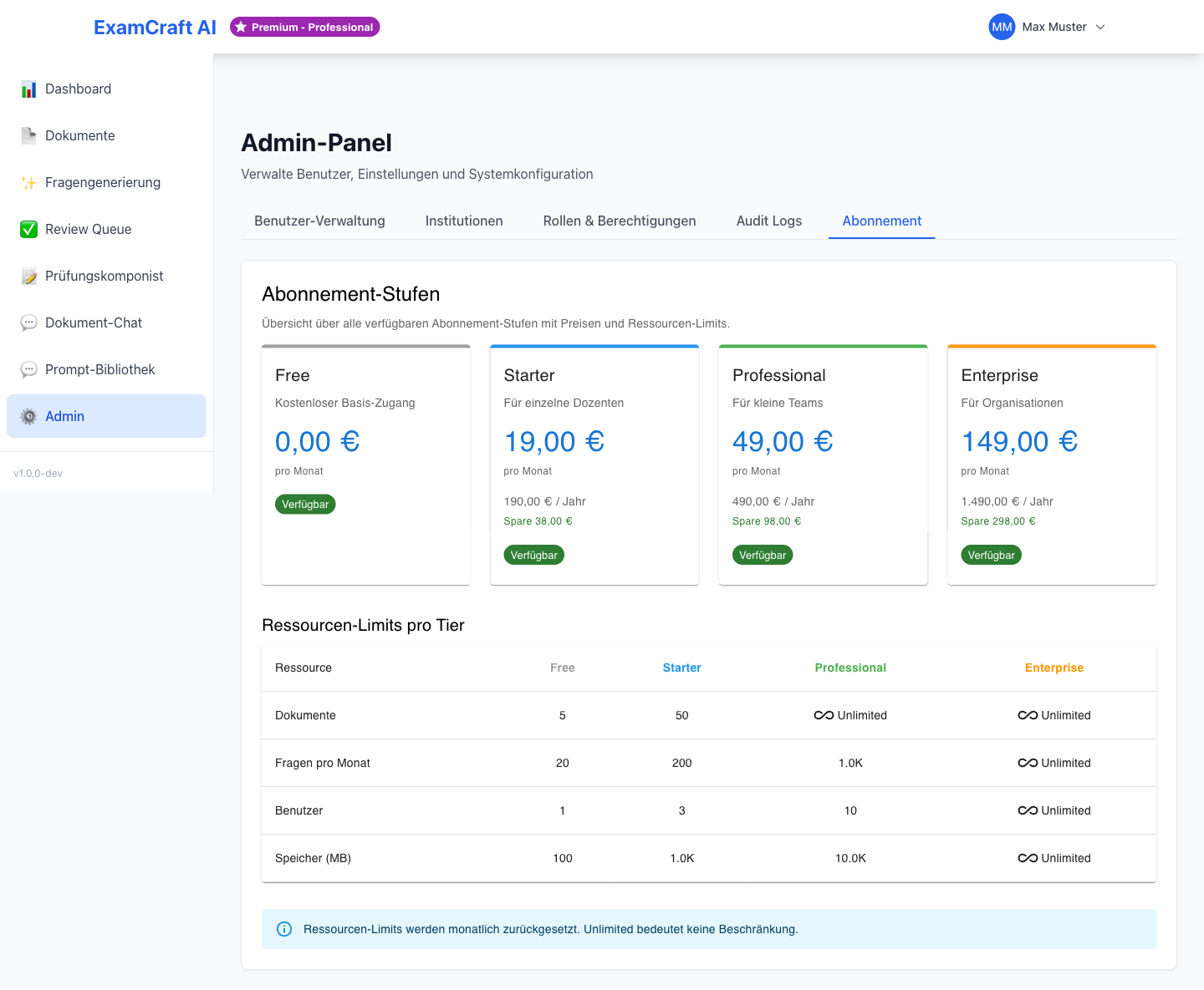 Admin Abonnement-Verwaltung