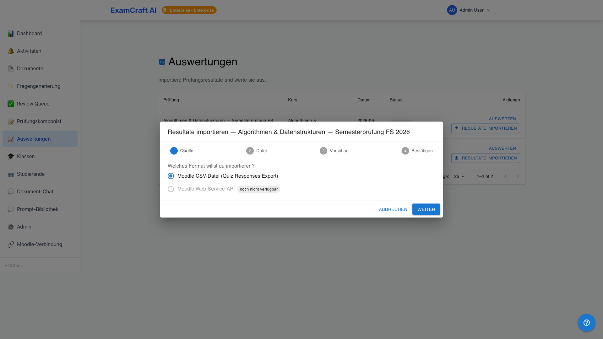 Import-Dialog — Quelle wählen