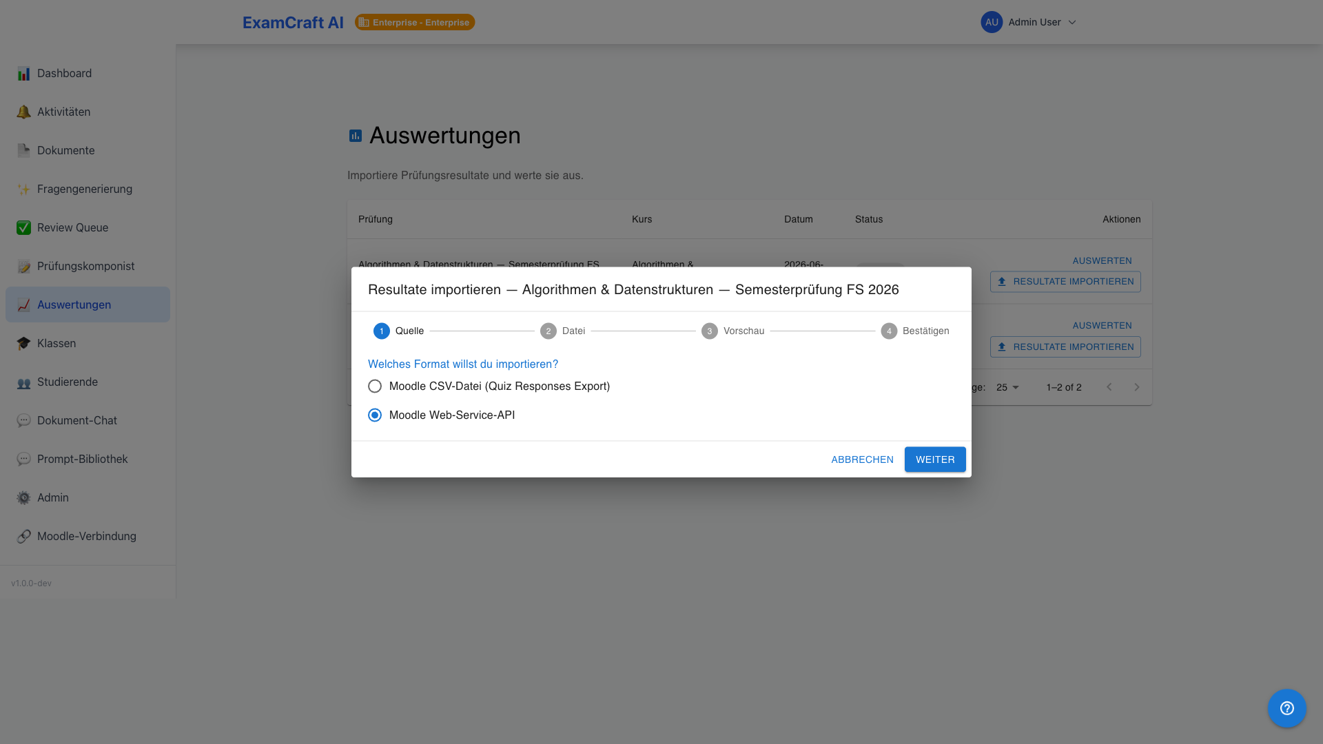 API-Import — Quellauswahl
