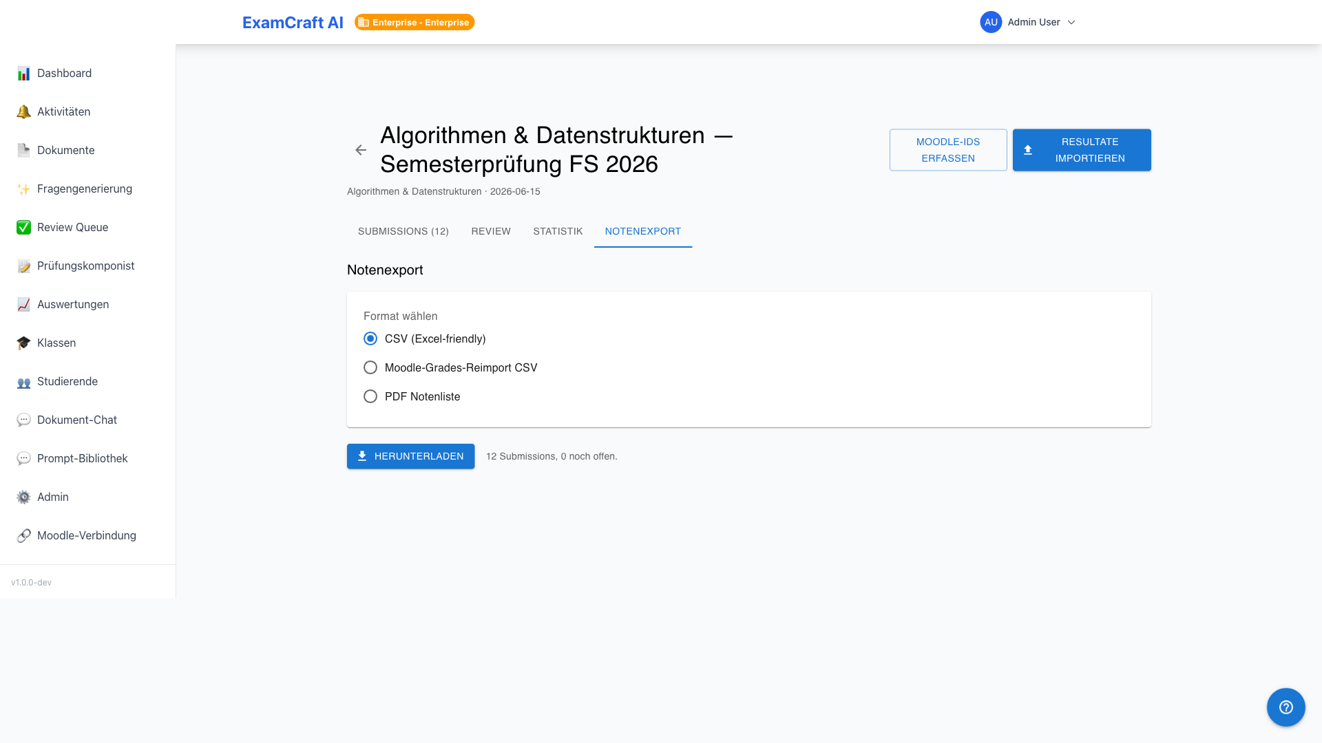 Notenexport — Format-Auswahl